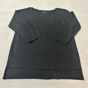 Eileen Fisher Black Hi-Low Hem 3/4 Sleeve 100% Wool Shirt - Women’s Size L